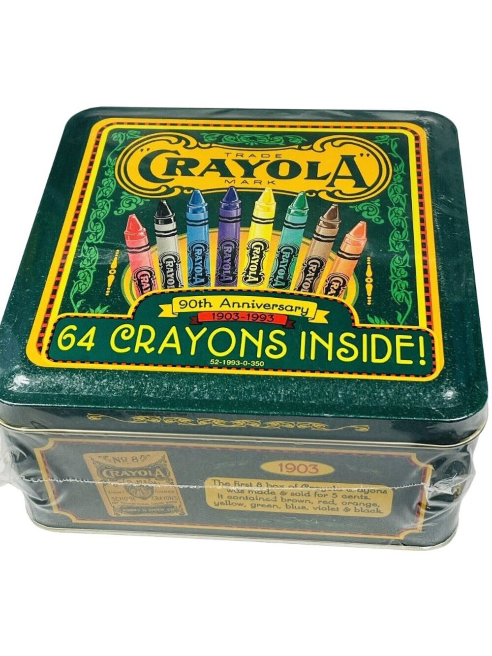 Crayola 90th Anniversary Green Tin and Box Of 64 Crayons With Sharper Vintage